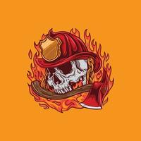 mascota de dibujos animados de cráneo de bombero vector