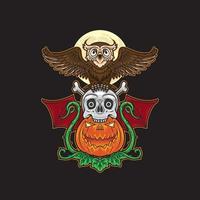 Halloween owl skull totem vector