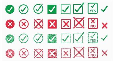 Button icons set for Accepted Rejected Approved Disapproved Yes No Right Wrong Correct False vector