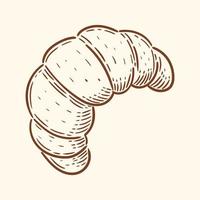 Croissant, bun. Icon for bakery or menu. Engraving vector illustration