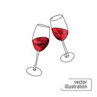 Dos copas de vino sobre un fondo blanco.Ilustración de vector con vasos de vino tinto en estilo sktch dibujo a mano.Gran diseño para cualquier propósito.ilustración vectorial