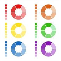 Set of circular spectrum wheels, collection of rounded diagrams with the spectral colors isolated on white background, infographic elements vector