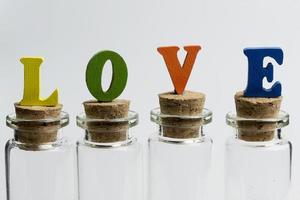 The word love on the flasks. photo