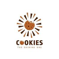 Shining crunchy  bitten chocolate cookies cookie snack logo vector icon symbol in fun style