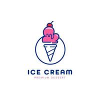 Premium ice cream cone scoop logo icon in monoline simple style vector