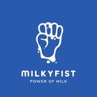 Logotipo de puño lechoso de leche dulce con puño como vector de ilustración de icono de marca de salpicadura de mancha de leche