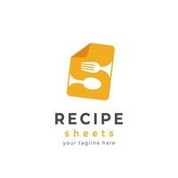 Cooking recipe sheets logo icon yellow sheet with fork and spoon icon in letter S shape vector illustration