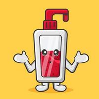 Cute soap bottle mascot with confused gesture isolated cartoon in flat style vector