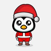 pingüino lindo en la ilustración del diseño de la mascota del traje de la Navidad vector