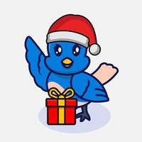 Cute bird in Christmas costume mascot design illustration vector