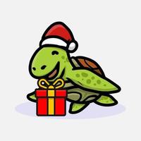 Tortuga linda en la ilustración del diseño de la mascota del traje de la Navidad vector