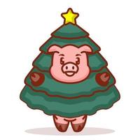 lindo cerdo disfrazado de árbol de navidad vector