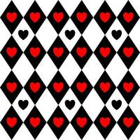 black and white diamond pattern red heart pattern vector