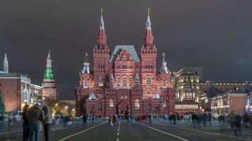 4K Timelapse Sequence of Moscow, Russia - The State Historical Museum of Russia at night