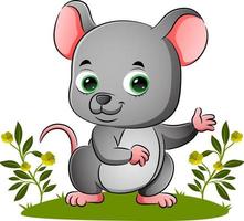 The cute mouse is gesturing the hand in the garden vector