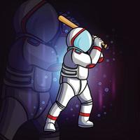 el astronauta balancea el bate de béisbol vector