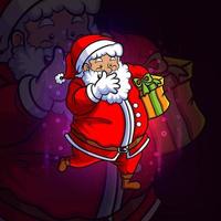 The santa is giving the gift esport logo design vector