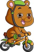 The sporty bear is cycling with using helmet vector