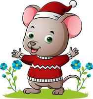 The mouse is wearing the sweater and waving the hands vector