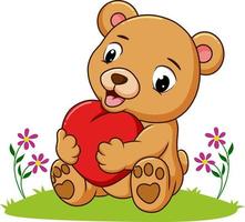 el oso feliz abrazando la muñeca del corazón vector