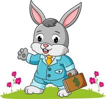 The officer rabbit is holding a bag full of money vector