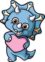 The cute triceratops is dancing and holding the love doll vector