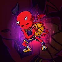 el diablo arreando el diseño de la mascota de baloncesto esport vector