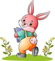 The rabbit student is holding a book vector