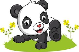 The happy panda is playing in the garden vector