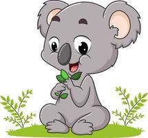 The koala is playing the leaves vector