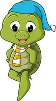 The turtle with the hat and scarf is ready for winter vector