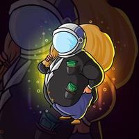 The big rich boss with the sack of money and using astronaut helmet vector