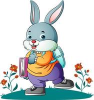 The bunny student is walking to the school vector