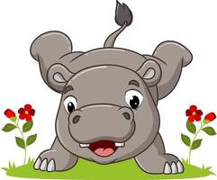 The happy hippopotamus is doing the handstand in the garden vector