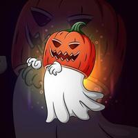 The ghost with halloween pumpkin esport logo design vector