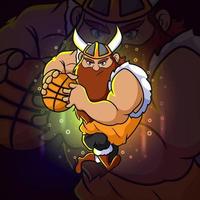 el vikingo juega el diseño del logo de baloncesto esport vector