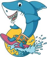 The big shark is surfing in the beach vector