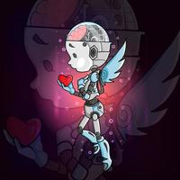 The fairy robot holds the heart esport logo design vector