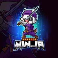 el diseño de la mascota de esport de la pequeña vaca ninja vector