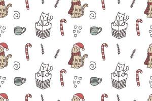 Set of cute cat drawings for Christmas repeat pattern vector