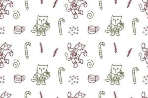 Set of cute cat drawings for Christmas repeat pattern vector