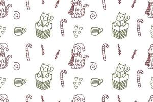 Set of cute cat drawings for Christmas repeat pattern vector