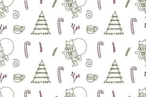 Set of cute cat drawings for Christmas repeat pattern vector