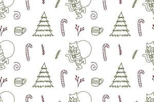 Set of cute cat drawings for Christmas repeat pattern vector