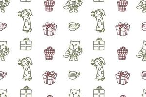 Set of cute cat drawings for Christmas repeat pattern vector