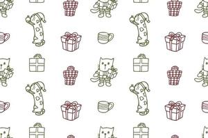 Set of cute cat drawings for Christmas repeat pattern vector