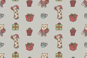 Set of cute cat drawings for Christmas repeat pattern vector