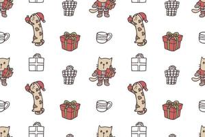 Set of cute cat drawings for Christmas repeat pattern vector