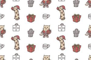 Set of cute cat drawings for Christmas repeat pattern vector