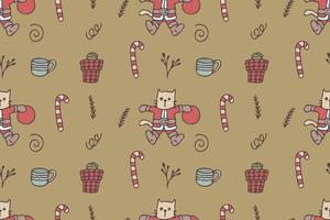 Set of cute cat drawings for Christmas repeat pattern vector